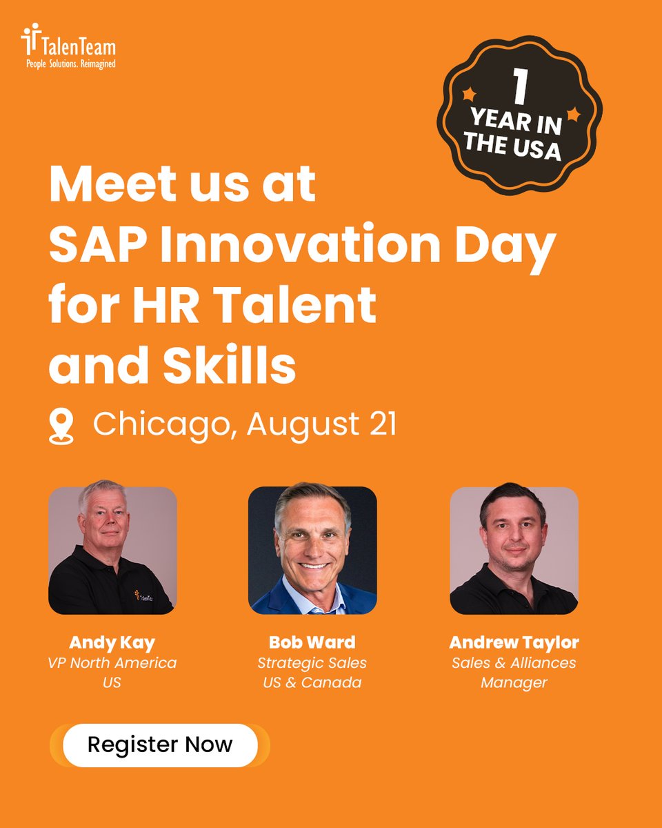 We're celebrating 1 year in the USA! 🇺🇸 
Next: SAP Innovation Day in Chicago with <a href="/SAP/">SAP</a>  &amp; techwolf. 
Join us to explore skills-based HR, #SuccessFactors, &amp; more. Meet the team + happy hour 🍸

Register  events.sap.com/us-sap-innovat…
#TalenTeam #SAPInnovationDay