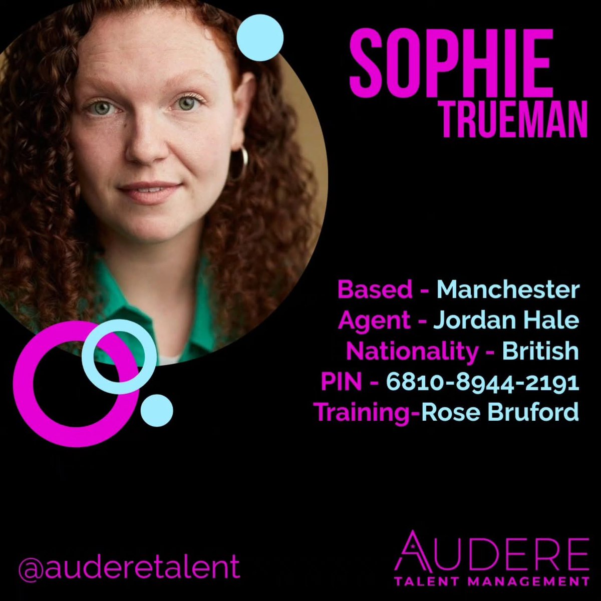 Elated to announce, I'm now representing Sophie Trueman (<a href="/SophieTrueman/">Sophie Trueman</a>)

Sophie is a Manchester based actor from Derby and I can't wait to start working with her!

Welcome to the family! ❤️
