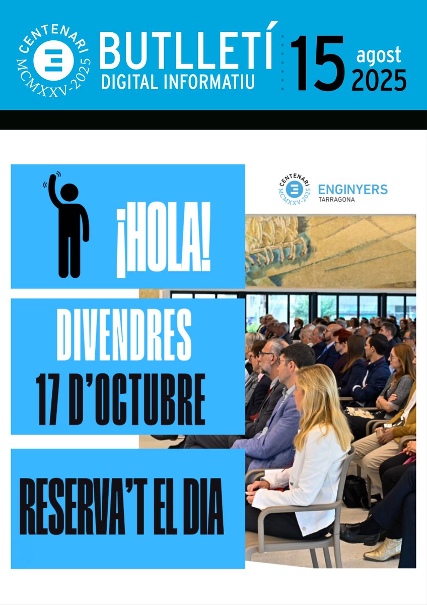 Enginyers Tarragona (@cetitinfo) on Twitter photo #ButlletíEnginyersTarragona | Tota l'actualitat relacionada amb la professió la trobaràs al Butlletí Digital Informatiu Enginyers Tarragona, número 15, agost 2025 |
ℹ️ enginyerstarragona.cat/docs/butlletins
.
.
.
#EnginyersTarragona #cetit #somenginyers #ambenginy #enginyeria #ButlletíEnginyersTarragona | Tota l'actualitat relacionada amb la professió la trobaràs al Butlletí Digital Informatiu Enginyers Tarragona, número 15, agost 2025 |
ℹ️ enginyerstarragona.cat/docs/butlletins
.
.
.
#EnginyersTarragona #cetit #somenginyers #ambenginy #enginyeria
