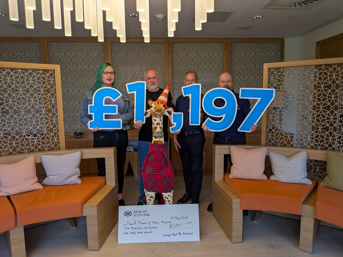 The Prince & Princess of Wales Hospice (@ppwhospice) on Twitter photo We'd like to give a huge hospice thank you to our friends at the <a href="/GlasRealAleFest/">Glasgow Real Ale Festival</a> who once again chose #GlasgowsHospice as their charity partner for the festival in June. They managed to raise a fantastic ยฃ1,197 to support vital care here at the hospice. Thank you ๐
#ppwh We'd like to give a huge hospice thank you to our friends at the <a href="/GlasRealAleFest/">Glasgow Real Ale Festival</a> who once again chose #GlasgowsHospice as their charity partner for the festival in June. They managed to raise a fantastic ยฃ1,197 to support vital care here at the hospice. Thank you ๐
#ppwh