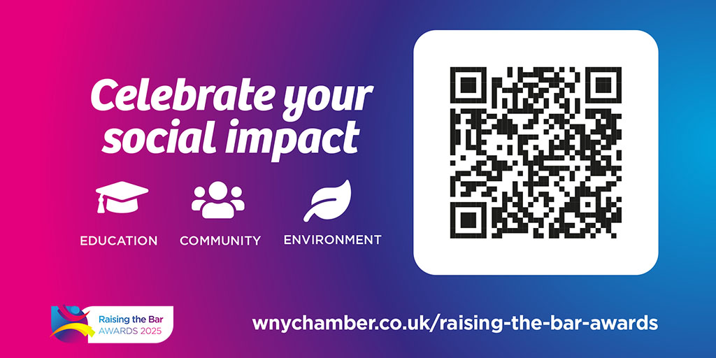 Celebrate your social impact 🥳

Enter the Raising The Bar Awards 2025: wnychamber.co.uk/raising-the-ba…

*Deadline for submissions - 12 Sep 2025*

#WNYChamber #Community #Education #Environment #Awards #RTB2025 #SocialChange