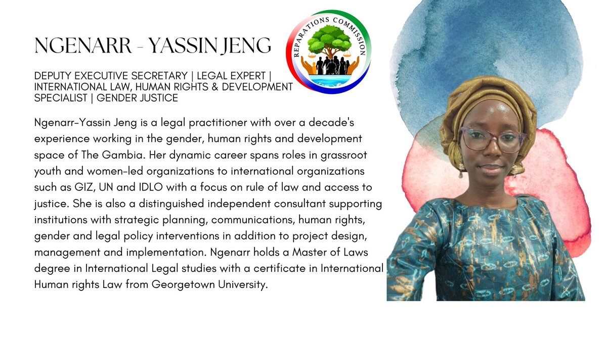 Meet our Deputy Executive Secretary Meet Ngenarr-Yassin Jeng, a Gambian legal practitioner with 10+ years in gender, human rights &amp; development. From grassroots orgs to UN, GIZ &amp; IDLO, she champions access to justice &amp; rule of law. LLM, Georgetown #WomenInLaw #HumanRights #
