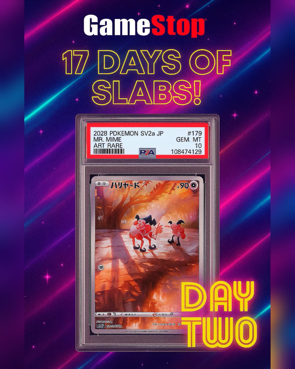 Aaron Milan-Vega (@roaringsensei) on Twitter photo 🎁 17 Days Of Slabs - Day 2!
Another PSA Pokémon card up for grabs - ripped live from the @GameStop <a href="/PushStartArcade/">GameStop Power Packs</a>! 🕹️
🎭 Day 2: PSA 10 Mr. Mime (Pokémon 151 Art Rare)
A mischievous mime with perfect form — this slab’s no joke...😏
TO ENTER:
✅ Like
💬 Comment, tagging a 🎁 17 Days Of Slabs - Day 2!
Another PSA Pokémon card up for grabs - ripped live from the @GameStop <a href="/PushStartArcade/">GameStop Power Packs</a>! 🕹️
🎭 Day 2: PSA 10 Mr. Mime (Pokémon 151 Art Rare)
A mischievous mime with perfect form — this slab’s no joke...😏
TO ENTER:
✅ Like
💬 Comment, tagging a