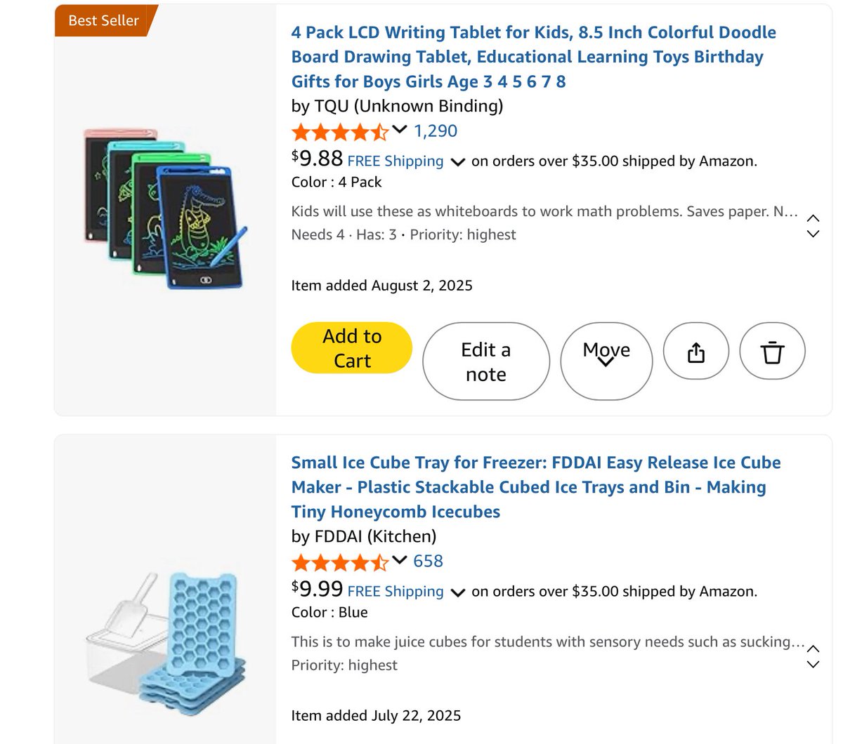 School has started &amp; we’re off and running!
Two small under-$10 items could make a big impact:
🧊 Juice cube trays for sensory needs
✏️ Writing tablets for math practice
Grateful for any help.
amazon.com/hz/wishlist/ls…
#clearthelist