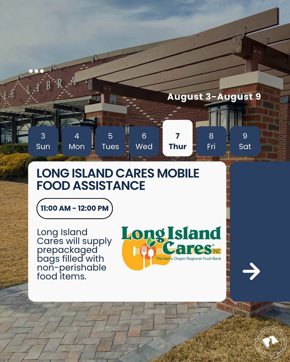 RivFreeLibrary's tweet image. 🎉 This week @ Riverhead Free Library:

🐠 Fish Guy Li &amp;amp; Tropical Drifters (8/5)
🧙‍♂️ Wizard of Oz Jeopardy (8/6)
🚚 LI Cares Food Assistance (8/7)
🎬 Movie Matinee: A Complete Unknown (8/8)

Something for everyone!

#RiverheadFreeLibrary #CommunityEvents