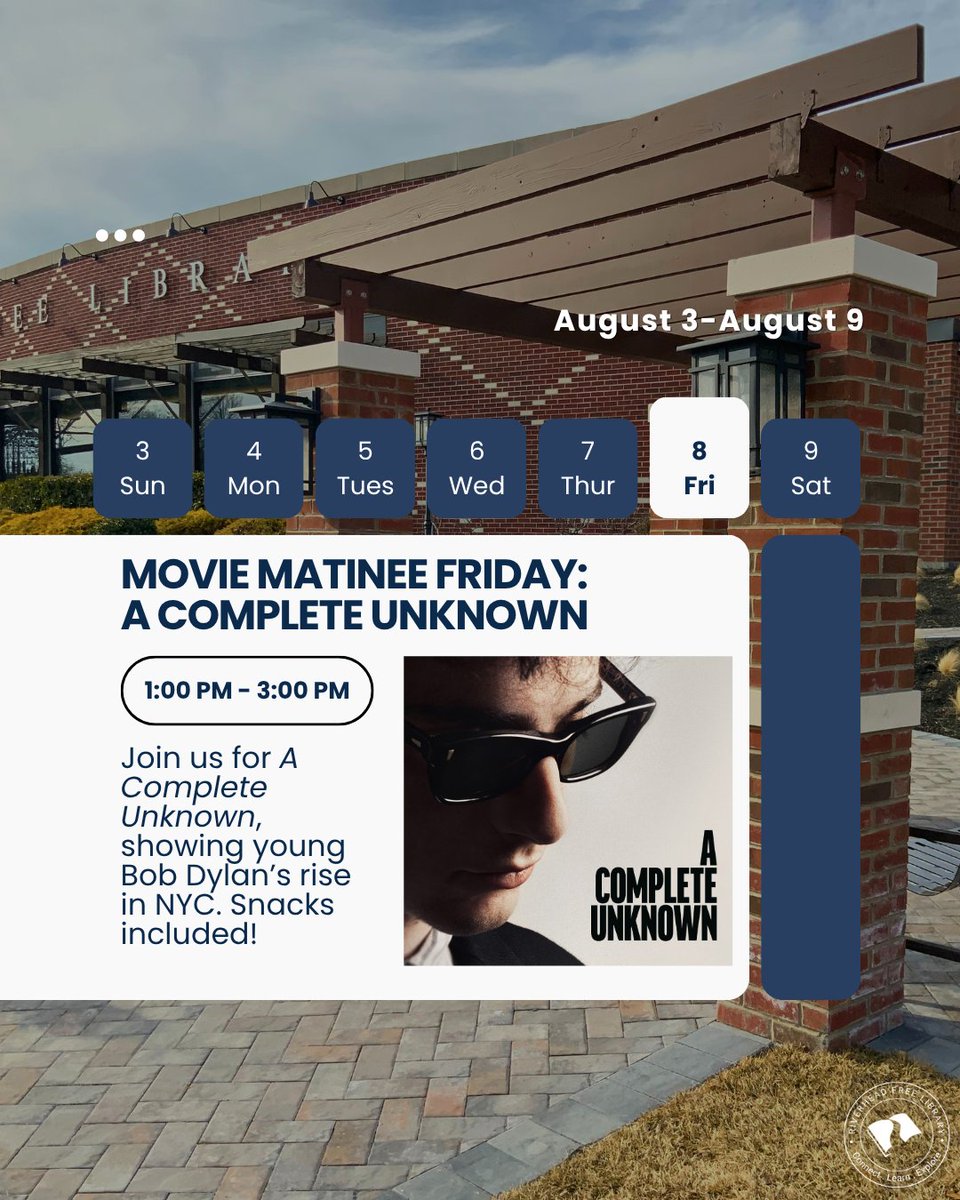 RivFreeLibrary's tweet image. 🎉 This week @ Riverhead Free Library:

🐠 Fish Guy Li &amp;amp; Tropical Drifters (8/5)
🧙‍♂️ Wizard of Oz Jeopardy (8/6)
🚚 LI Cares Food Assistance (8/7)
🎬 Movie Matinee: A Complete Unknown (8/8)

Something for everyone!

#RiverheadFreeLibrary #CommunityEvents