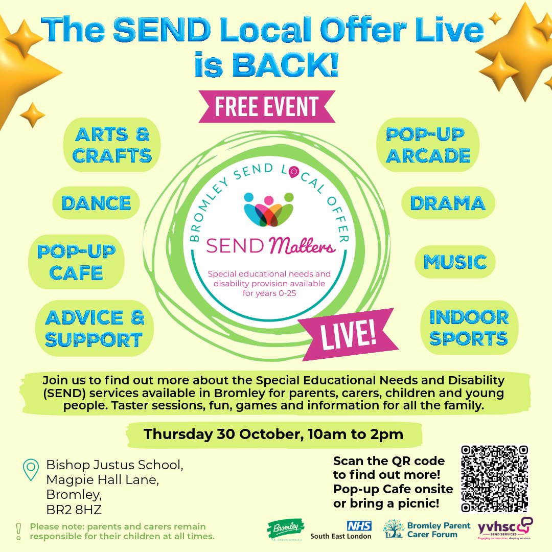 SEND Local Offer Live is taking place at Bishop Justus School on 30 October 2025.
This inclusive event is a fantastic opportunity for families to:
🎨 Take part in fun taster sessions for children and young people with SEND
🔍 Discover the wide range of SEND services and support