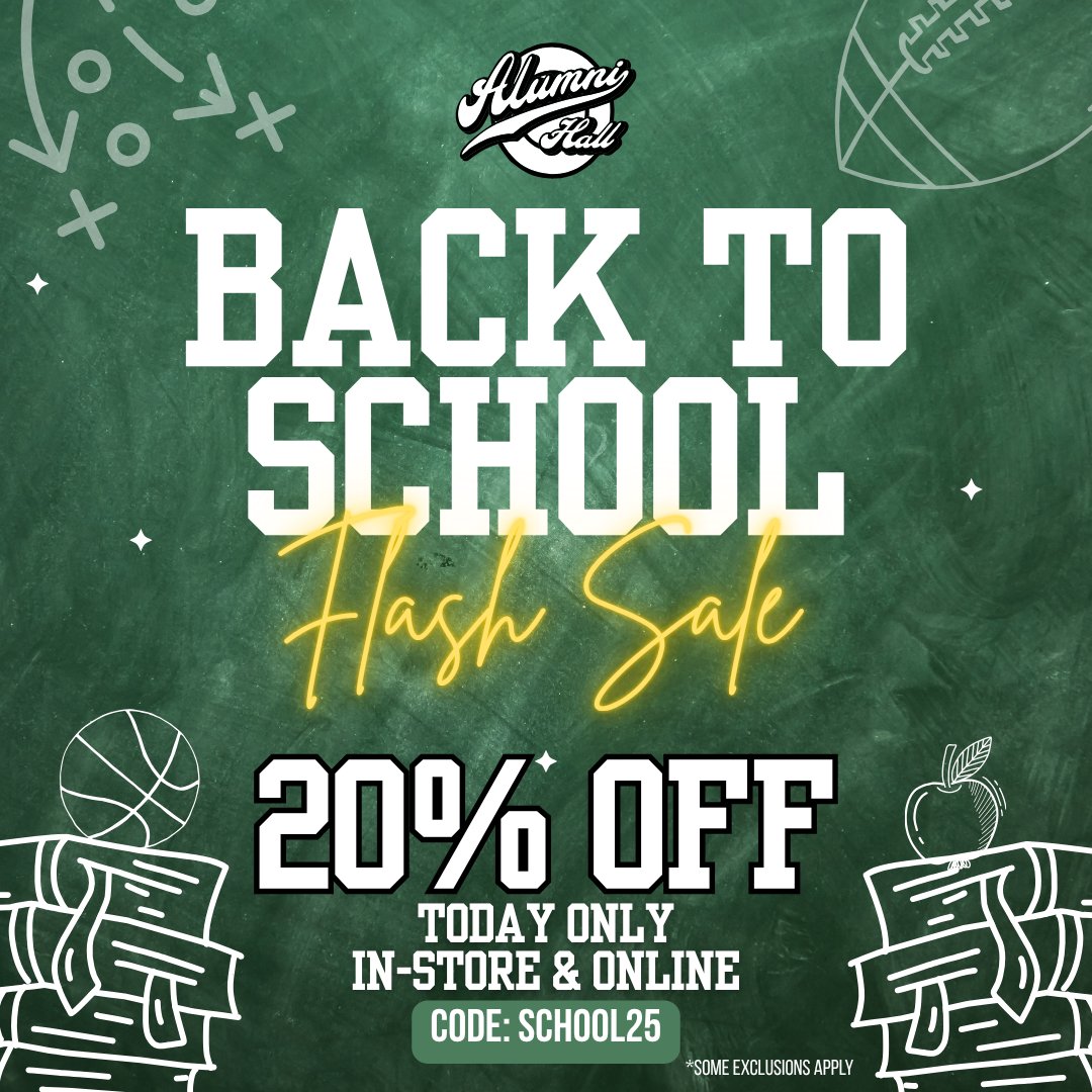 Get back to school READY with 20% off your purchase TODAY ONLY! 📚⭐ Mention in-store or use code SCHOOL25 online.
alumnihall.com