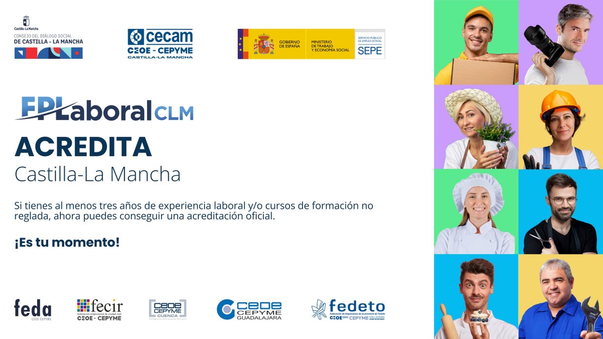 CEOE Guadalajara (@ceoeguadalajara) on Twitter photo ðInfórmate del ð£ð¥ð¢ðð¥ðð ð ððð¥ðððð§ð para reconocer el aprendizaje obtenido en tu puesto de trabajo, a través del âServicio de Asesoramiento FPLaboralCLMâ deÂ
<a href="/_CECAM/">CECAM</a> y <a href="/gobjccm/">Gobierno de Castilla-La Mancha</a>
<a href="/empleogob/">Ministerio Trabajo y EconomÃa Social</a>
 #CDSÂ
ð² cecam.es/fpempleoclm/prâŠ
ð 949 21 21 00Â
#FPLaboralCLM ðInfórmate del ð£ð¥ð¢ðð¥ðð ð ððð¥ðððð§ð para reconocer el aprendizaje obtenido en tu puesto de trabajo, a través del âServicio de Asesoramiento FPLaboralCLMâ deÂ
<a href="/_CECAM/">CECAM</a> y <a href="/gobjccm/">Gobierno de Castilla-La Mancha</a>
<a href="/empleogob/">Ministerio Trabajo y EconomÃa Social</a>
 #CDSÂ
ð² cecam.es/fpempleoclm/prâŠ
ð 949 21 21 00Â
#FPLaboralCLM