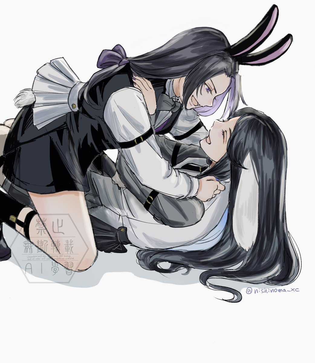 遅刻バニーの日！
バニーボーイの格好した使い魔ちゃんたち、戯れあってる理由は「自分が勝ったら相手の方が可愛い」らしい🐰🐰
#曦澄