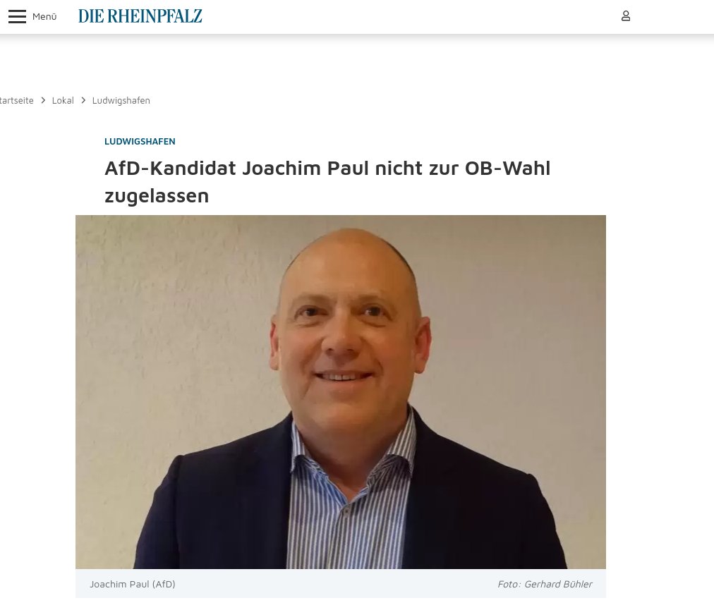 Johann Martel (@afd_wallduern) on Twitter photo Riesiger Skandal in der Region Rhein-Neckar:
<a href="/JoachimPaul_AfD/">𝗝𝗼𝗮𝗰𝗵𝗶𝗺 𝗣𝗮𝘂𝗹 𝗠𝗱𝗟</a> wurde nicht als Oberbürgermeisterkandidat von Ludwigshafen zugelassen!
Grund: Laut der Zeitung RHEINPFALZ "Zweifel an der Treue des Bewerbers zur freiheitlich demokratischen Grundordnung".
Das ist so nicht hinnehmbar! Riesiger Skandal in der Region Rhein-Neckar:
<a href="/JoachimPaul_AfD/">𝗝𝗼𝗮𝗰𝗵𝗶𝗺 𝗣𝗮𝘂𝗹 𝗠𝗱𝗟</a> wurde nicht als Oberbürgermeisterkandidat von Ludwigshafen zugelassen!
Grund: Laut der Zeitung RHEINPFALZ "Zweifel an der Treue des Bewerbers zur freiheitlich demokratischen Grundordnung".
Das ist so nicht hinnehmbar!