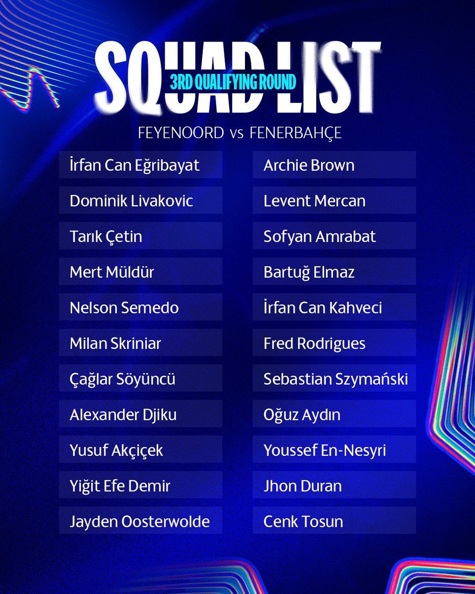 Fenerbahçe'mizin Feyenoord maçı kamp kadrosu belli oldu👇