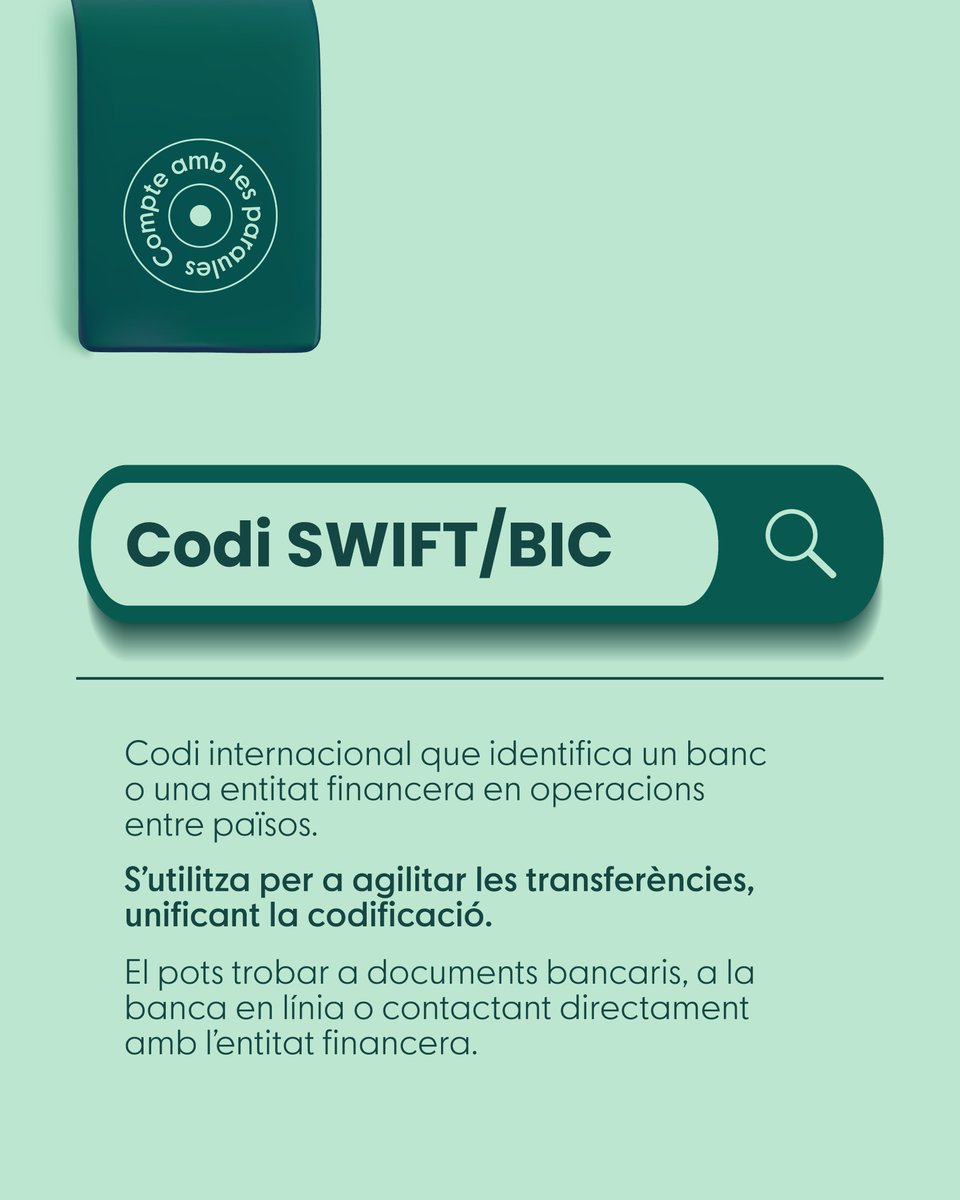 Compte amb les paraules! 🔎

Alguna vegada t’han demanat el codi SWIFT/BIC de la teua entitat financera i no has sabut què era o on trobar-lo? 🤯

Descobreix-ho ací! 📝 I recorda que el codi SWIFT/BIC de tots els comptes de Caixa Popular és: BCOEESMM159.