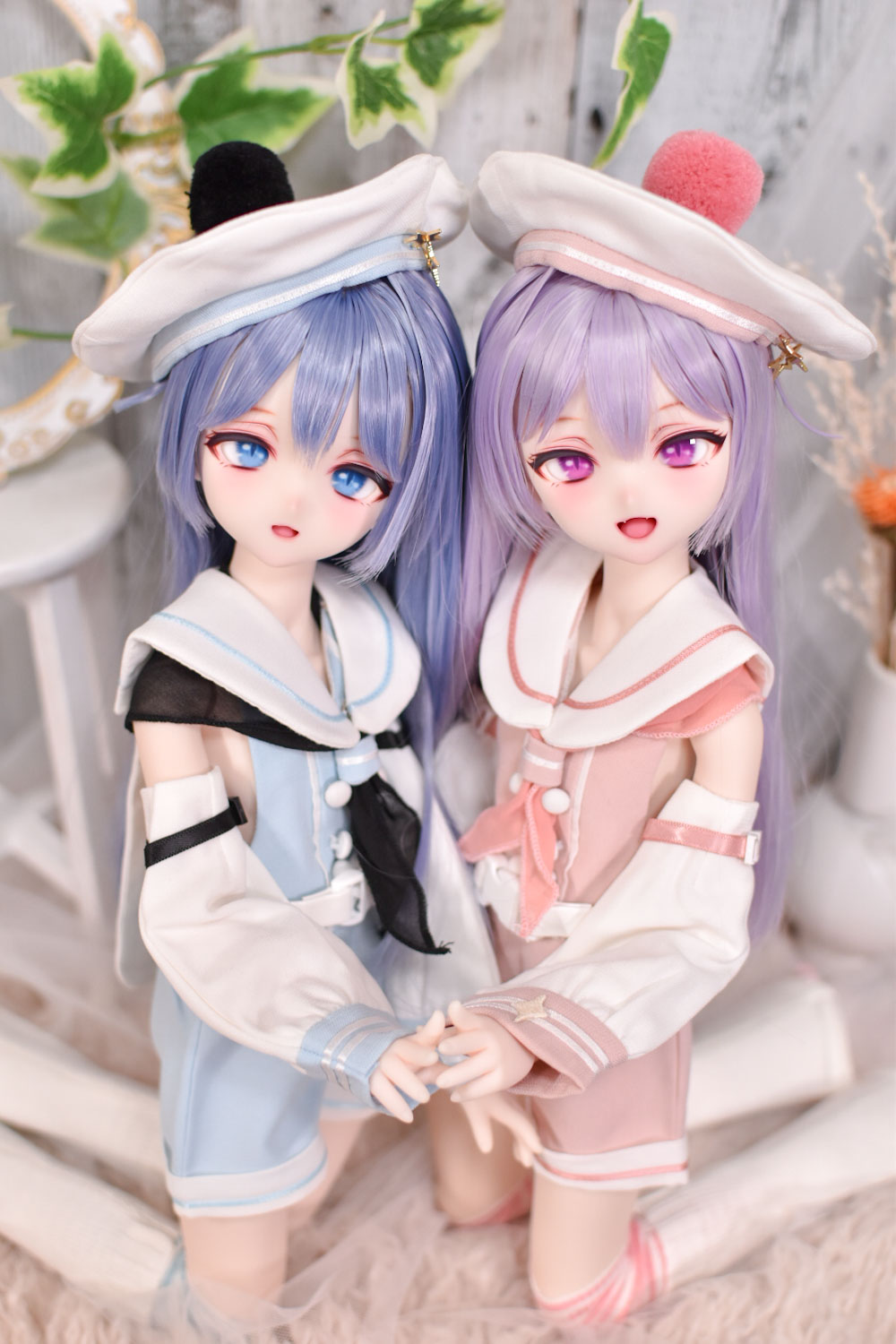 ローズ♡ピンクねこさん】 双子 おすわりぬい服 15cm 【バッグチャーム