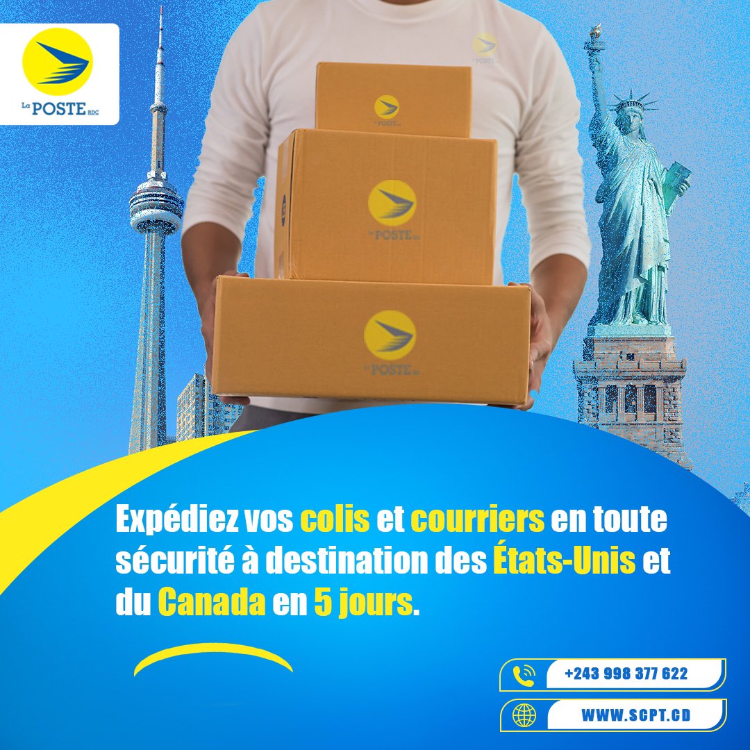 La Poste RDCšØš© (@poste_rdc) on Twitter photo ExpĆ©diez vos ššØš„š¢š¬ et ššØš®š«š«š¢šš«š¬ en toute sĆ©curitĆ© Ć destination des šššš-šš§š¢š¬ et du ššš§ššš en seulement š š£šØš®š«š¬.
#ššØš¬šššš³šØš§š š¢ !!!
āļø+243 99 837 7622 ā 814 159 194
š scpt.cd
Pour connaĆ®tre le #code_postal de votre ExpĆ©diez vos ššØš„š¢š¬ et ššØš®š«š«š¢šš«š¬ en toute sĆ©curitĆ© Ć destination des šššš-šš§š¢š¬ et du ššš§ššš en seulement š š£šØš®š«š¬.
#ššØš¬šššš³šØš§š š¢ !!!
āļø+243 99 837 7622 ā 814 159 194
š scpt.cd
Pour connaƮtre le #code_postal de votre
