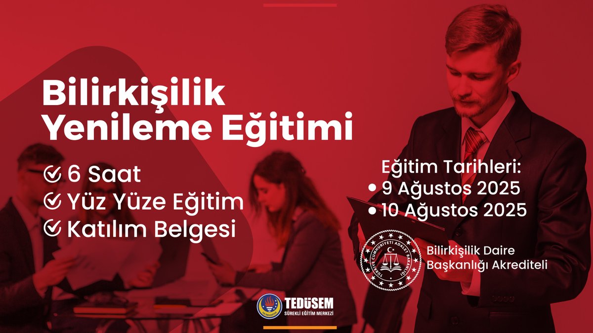 Bilirkişilik Yenileme Eğitimi

Eğitim Süresi: 6 Saat
Eğitim Şekli: Yüz Yüze Eğitim
Çıktı: Katılım Belgesi
Eğitim Tarihleri: 
- 9 Ağustos 2025
- 10 Ağustos 2025

Bilirkişilik Daire Başkanlığı Akrediteli