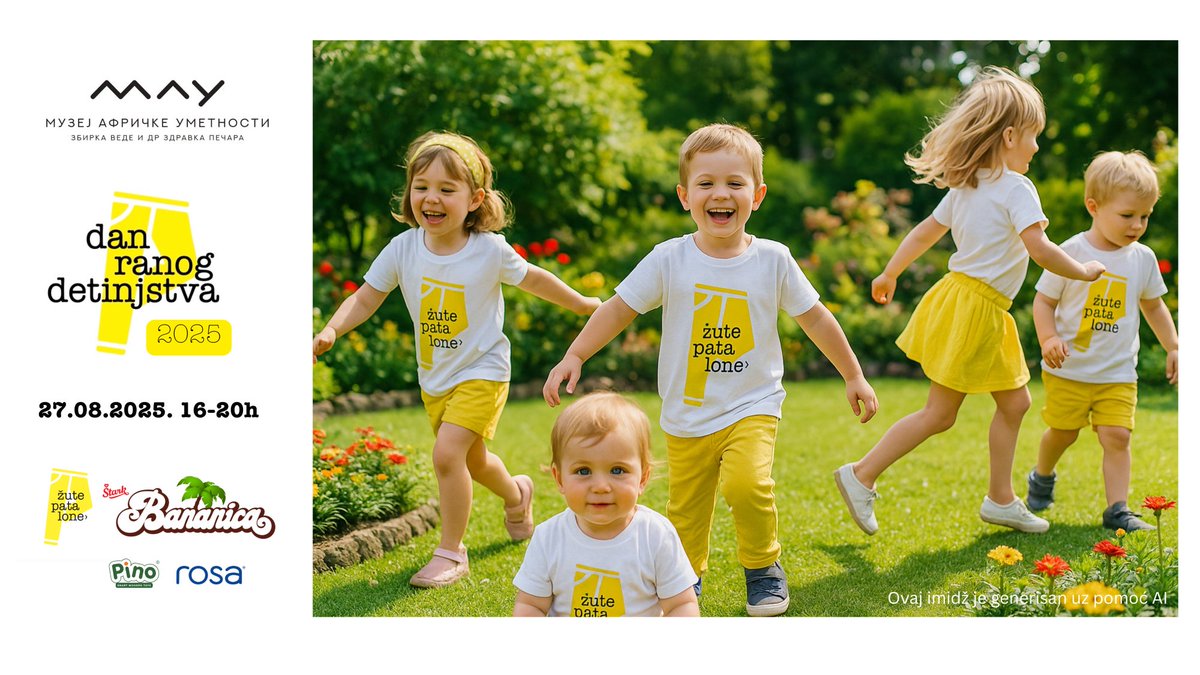 🎈 Dan ranog detinjstva
🗓️ 27. avgust | ⏰ 16–20h
📍 Muzej afričke umetnosti, Beograd
🎟️ Ulaz slobodan
Igra je temelj razvoja! Edukativne igračke, radionice, savetovališta + pokloni 🎁 
🍌 Bananica je slatkiš koji je sastavni deo svakog detinjstva. „Kada želiš sreću da deliš.“