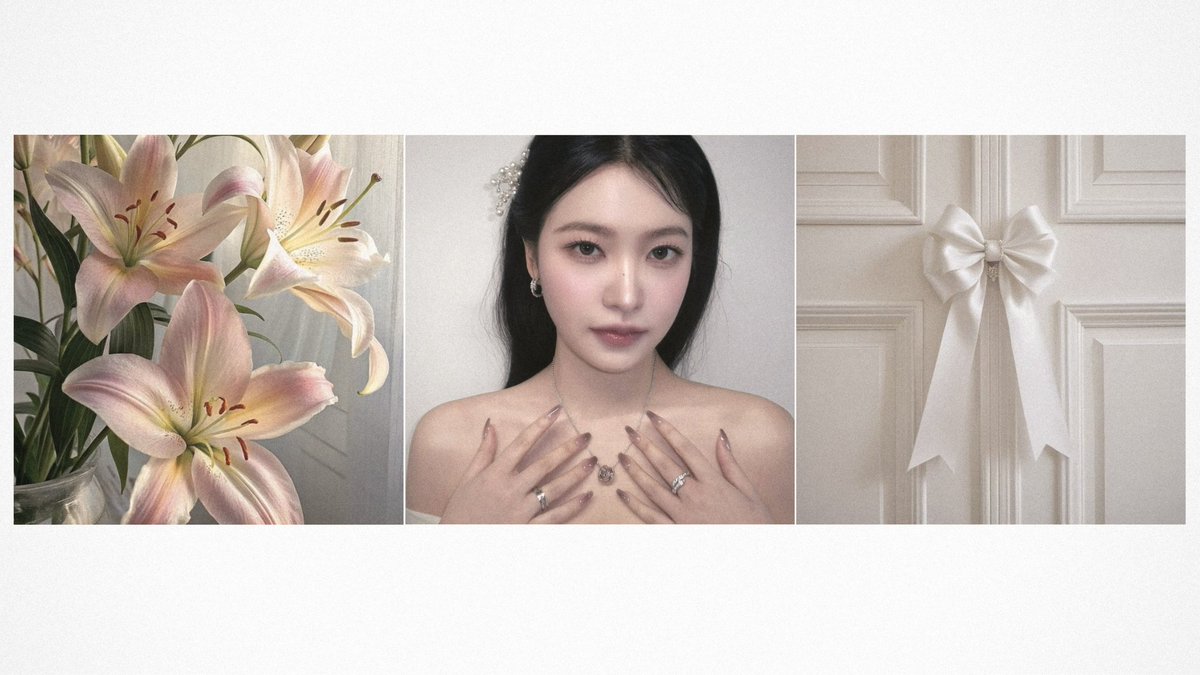 𓇢𓆸 Surrounded by the gentle blush of lilies and the quiet charm of a satin bow, I’m draped in soft light and delicate jewels   —    a portrait of quiet romance, where every petal, sparkle, and   glance   whispers   a   little   dream   into   the afternoon air  °•🪷•°