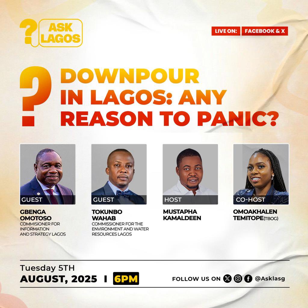 Please join me this evening by 6pm on X Space hosted by <a href="/Asklasg/">Ask Lagos</a> as we discuss the current downpour in Lagos.

Thank you!