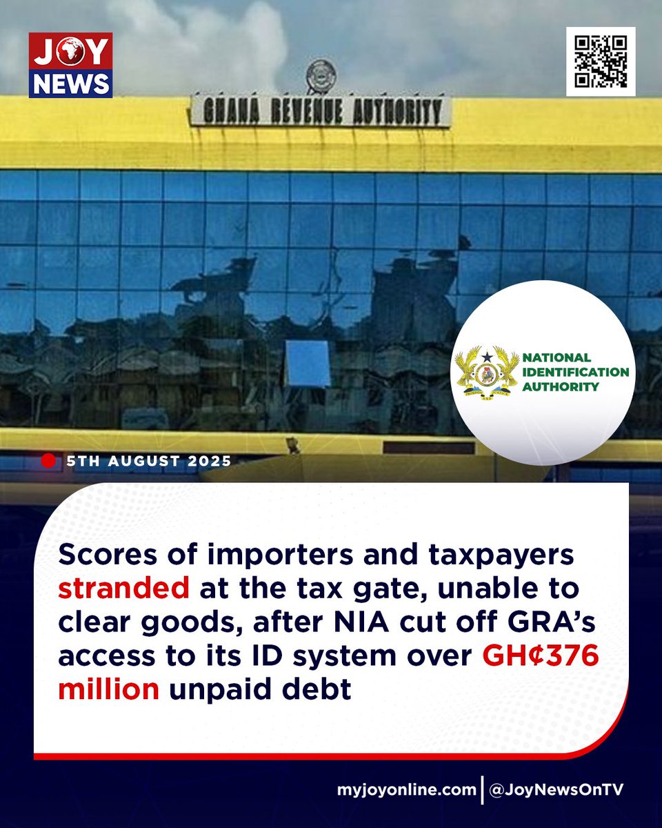 Scores of importers and taxpayers stranded at the tax gate, unable to clear goods, after NIA cut off GRA’s access to its ID system over GH¢376 million unpaid debt

#LuvNews