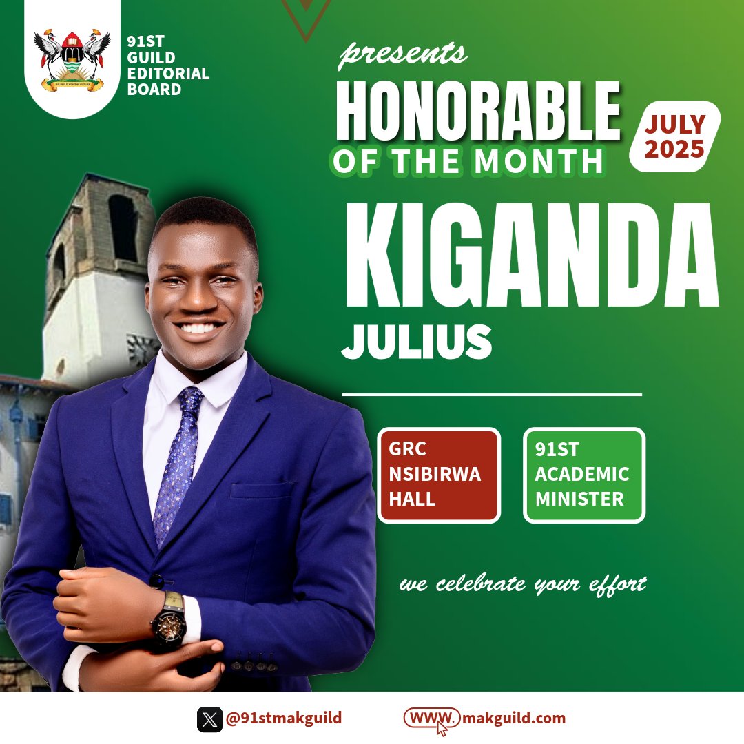 91st MAK GUILD (@91stmakguild) on Twitter photo Behold the Honourable of the month (July 2025)
Weldone Hon Kiganda <a href="/juliochigs/">Julius Kiganda</a> 🤝
#HonourableoftheMonth
#91stEditorialBoard Behold the Honourable of the month (July 2025)
Weldone Hon Kiganda <a href="/juliochigs/">Julius Kiganda</a> 🤝
#HonourableoftheMonth
#91stEditorialBoard