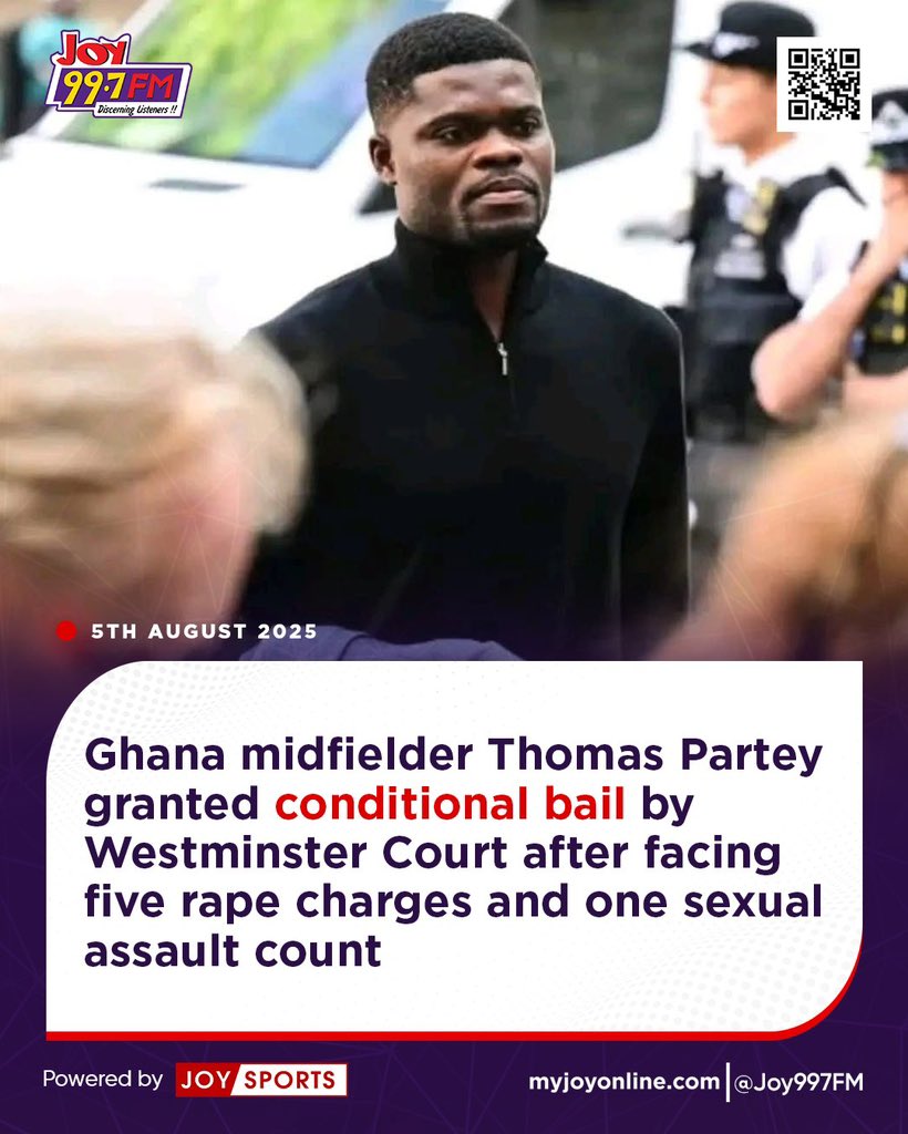 🇬🇭 Thomas Partey granted conditional bail by Westminster Court

#LuvSports
