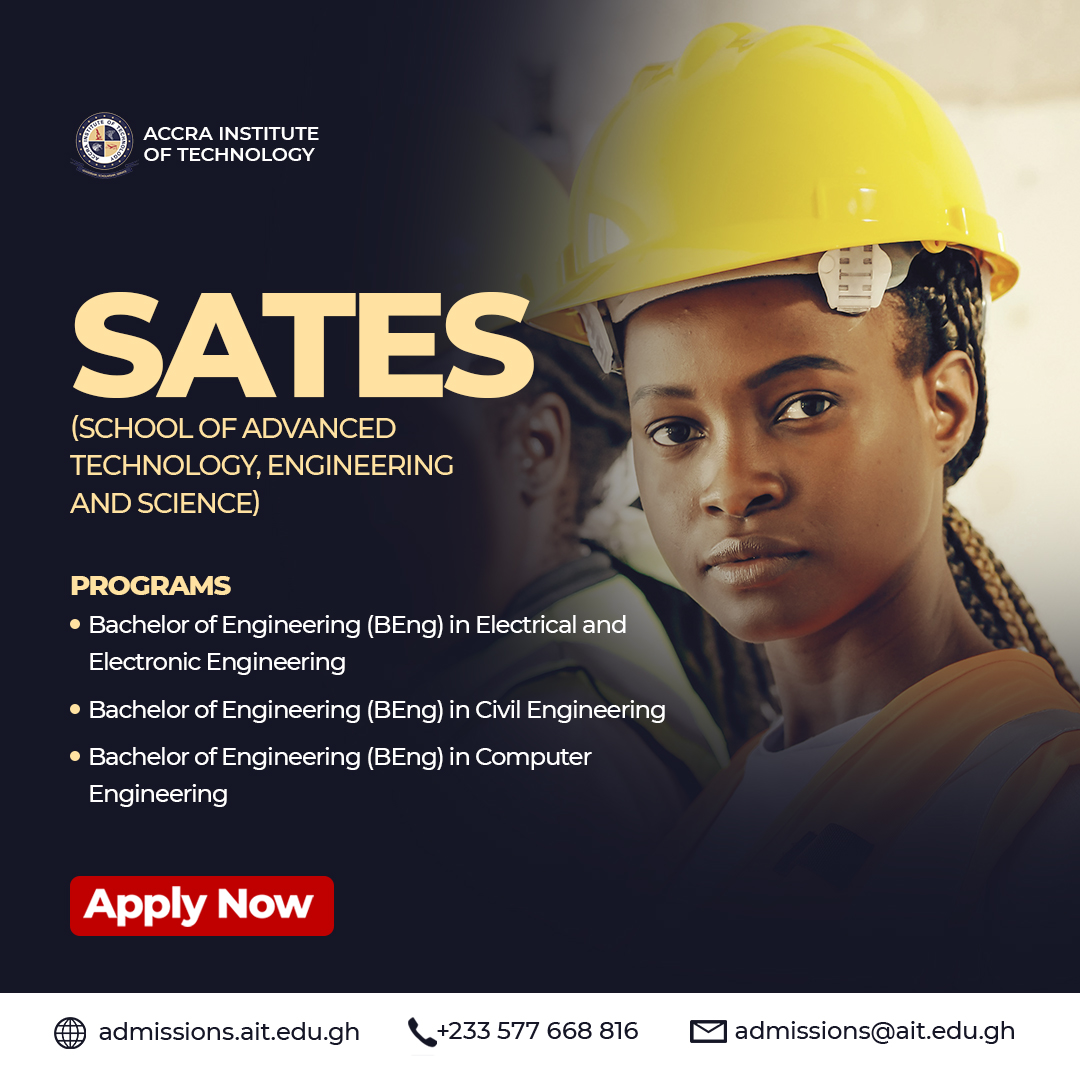 Accra Institute of Technology (@aituniversity) on Twitter photo It’s time to build
Dream of designing circuits, software, or skyscrapers?
Start with AIT’s SATES:
BEng in:
- Electrical & Electronic Eng.
- Civil Eng.
- Computer Eng.
Apply now → admissions.ait.edu.gh
📞 +233 577 668 816 | ✉️ admissions@ait.edu.gh
#EngineerLife It’s time to build
Dream of designing circuits, software, or skyscrapers?
Start with AIT’s SATES:
BEng in:
- Electrical & Electronic Eng.
- Civil Eng.
- Computer Eng.
Apply now → admissions.ait.edu.gh
📞 +233 577 668 816 | ✉️ admissions@ait.edu.gh
#EngineerLife