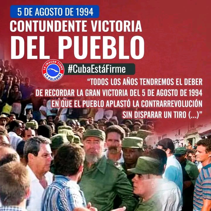 El 5 de agosto del 94 no hubo que disparar un tiro. El 11 de julio de 2021 tampoco, existen armas más potentes
👉 "La moral de todo un   pueblo y la  firmeza y liderazgo de nuestros dirigentes".

 #100AñosConFidel
#ProvinciaGranma