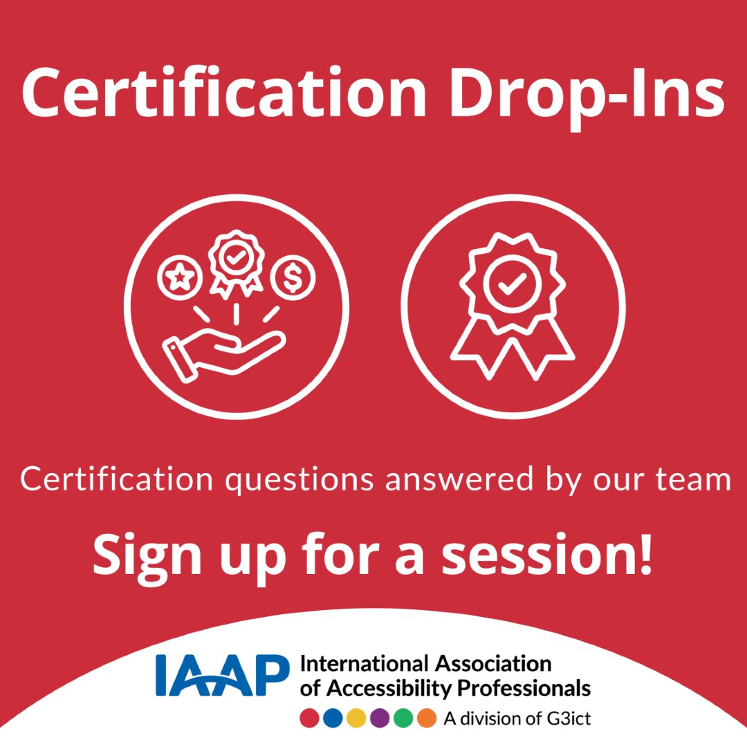 IAAPOrg's tweet image. Professional Certification Office Hours Next Week!

Join us at 9:00 AM 13 August 2025 for a professional certification office hours.

Register to have all your certification questions answered by our Team: f.mtr.cool/fklahoemju

#IAAP #A11Y #ProfessionalCertification
