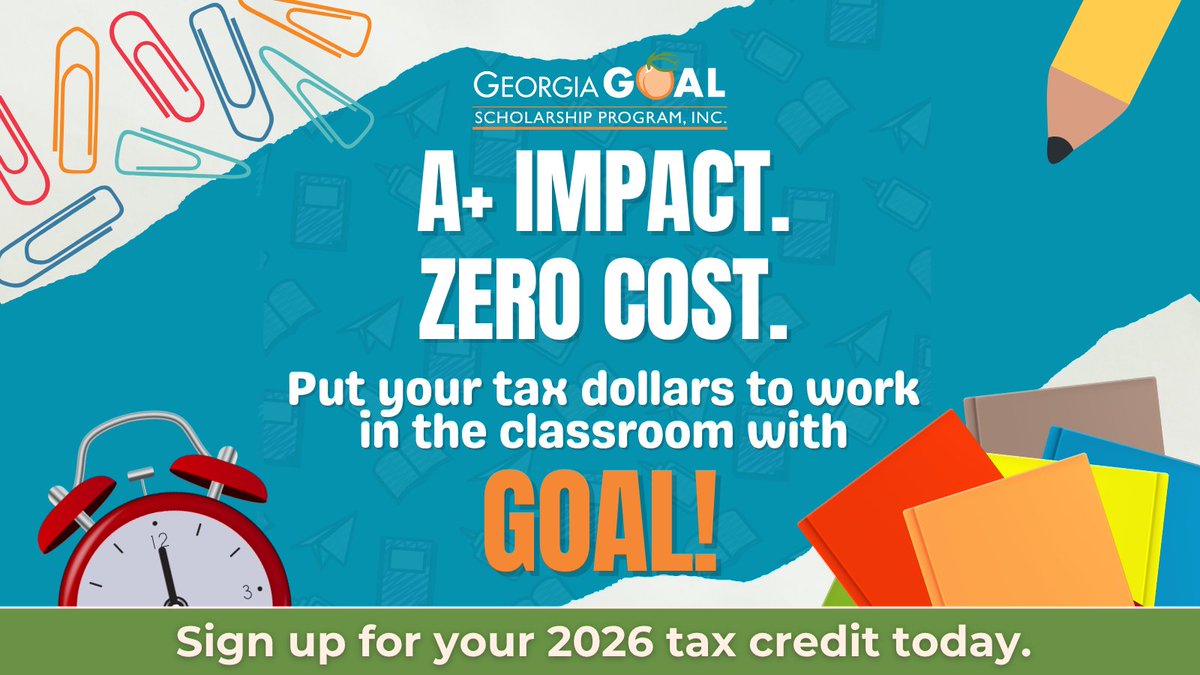 GOALScholarship's tweet image. New school year, fresh chance to make an impact! 🍎✨ Redirect your Georgia income taxes to GOAL and fund K-12 scholarships for deserving students. 🏫🎓 Sign up at goalscholarship.org! #BackToSchool #MakeAnImpact #GeorgiaGOAL #SupportEducation #TaxCredit