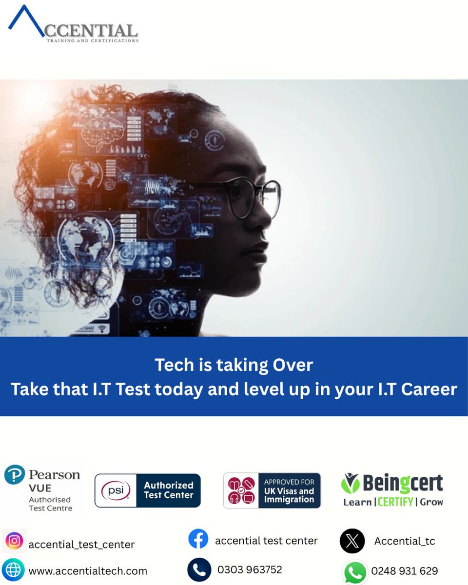 Accential_TC's tweet image. Tech is taking over and guess what? There&apos;s room for you.#practicemakesprogress #practicemakesperfection #RedefineSuccess #excellence #comptia #psi #nmc #pearsonvue #giac #aws #tech #microsoft #cima #accential #I.T#accentialtestcenter  #techcareer #CareerInTech #CareerAdvancement