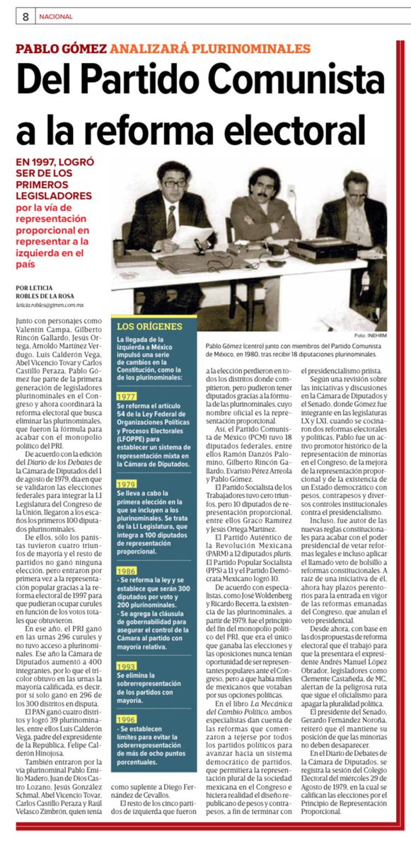 Leti RoblesdelaRosa (@letroblesrosa) on Twitter photo Ideadas para que las minorías políticas llegaran al Poder Legislativo, pese a no ganar ni una elección, promovido, explicado y acordado por Jesús Reyes Heroles en 1977, los primeros 100 diputados plurinominales llegaron a <a href="/Mx_Diputados/">H. Cámara de Diputados</a> en 1979, entre ellos Pablo Gómez.
Hace 46 Ideadas para que las minorías políticas llegaran al Poder Legislativo, pese a no ganar ni una elección, promovido, explicado y acordado por Jesús Reyes Heroles en 1977, los primeros 100 diputados plurinominales llegaron a <a href="/Mx_Diputados/">H. Cámara de Diputados</a> en 1979, entre ellos Pablo Gómez.
Hace 46