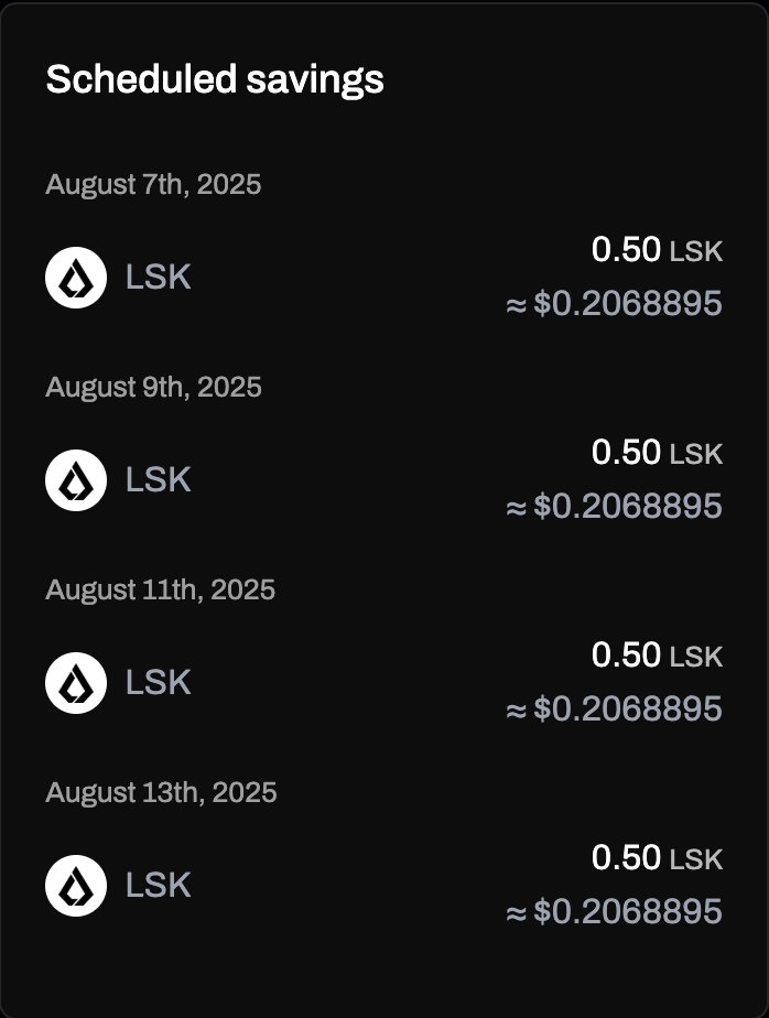Over the next 120 days, I will be saving 0.5 <a href="/LiskHQ/">Lisk</a> LSK Tokens only on <a href="/Coinsafe_safe/">Coinsafe</a> 

Start small -&gt; Scale.

I'll keep you updated on how it goes.