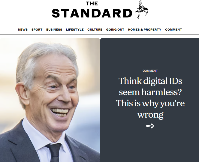 Big Brother Watch (@bigbrotherwatch) on Twitter photo 🆔A secretive proposal drafted by the Tony Blair Institute on digital ID is being reportedly considered by the Government
"A mandatory digital ID would give the government unprecedented access to all of our personal data" - <a href="/rebecca_vincent/">Rebecca Vincent</a>
Read⤵️
standard.co.uk/comment/digita… 🆔A secretive proposal drafted by the Tony Blair Institute on digital ID is being reportedly considered by the Government
"A mandatory digital ID would give the government unprecedented access to all of our personal data" - <a href="/rebecca_vincent/">Rebecca Vincent</a>
Read⤵️
standard.co.uk/comment/digita…