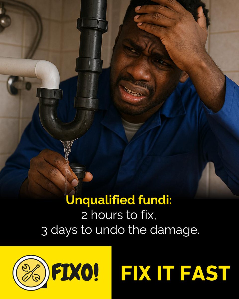 FixoSolutions's tweet image. When a fundi shows up unprepared, so do the problems. You need a solution, not a storyteller.
Our FIXO fundis are professional and come prepared. Every time.
📲 WhatsApp “Hi” to 0790 222 777
Fixo! – Fix it Fast!🔗 fixosolutions.com
WhatsApp 🔗: wa.me/message/FYUNLL…