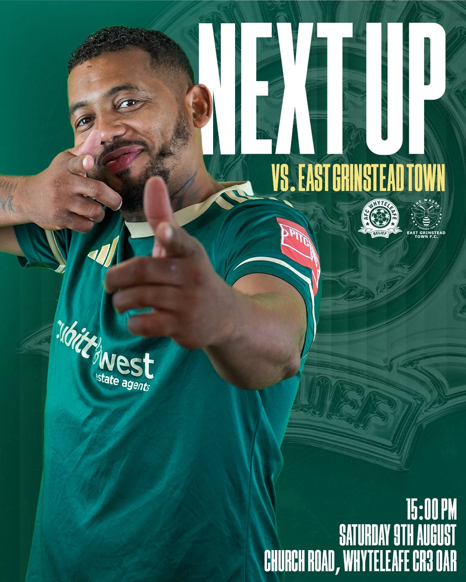NEXT UP ‼️ 👀

And, we commence our campaign in the Isthmian Division One South East league. As, we welcome East Grinstead Town FC to Church Road.
 
This will be a huge test for the Leafe as we enter Step 4 and we will need the Leafe Army to turn up in huge numbers to support the