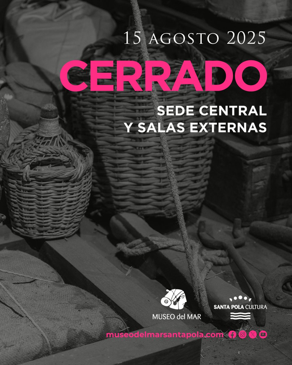 #Comunicado 👉🏼 Hoy viernes 15 de agosto el #MuseodelMarSantaPola estará cerrado, tanto la sede central en el #CastilloFortaleza, como sus salas externas, #Aquarium, #BarcoPesqueroEstebanGonzález y #PortusIlicitanus. Disculpad las molestias.

#cultura #SantaPola