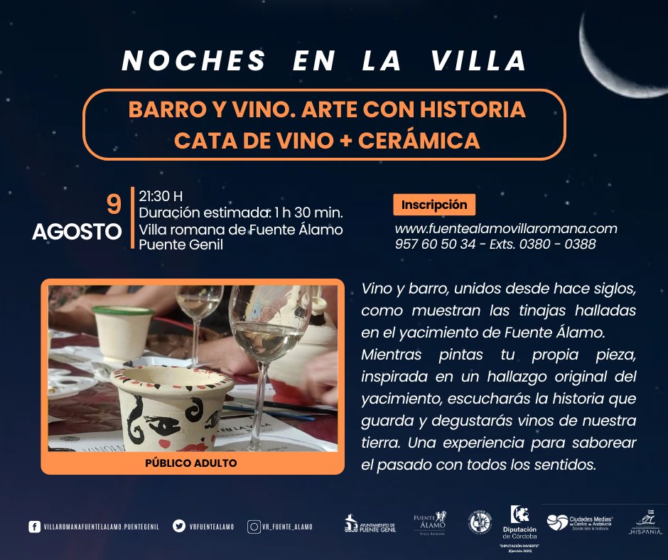 🍷🏺 Barro y Vino. Arte con Historia (Público Adulto). Vino y cerámica, una combinación perfecta para saborear el pasado con todos los sentidos. Decora 🎨 tu propia pieza mientras escuchas su historia acompañado de vinos de la tierra 🍇. 
📝Inscríbete 👉 fuentealamovillaromana.com