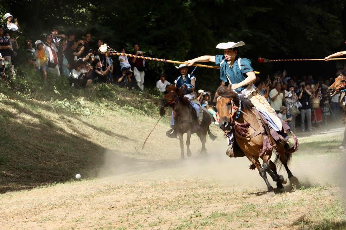 peperingo_ringo's tweet photo. 加賀美流騎馬打毬(だきゅう)
八戸三社大祭の中日に長者山新羅神社で開かれる。他に騎馬打毬を伝承しているのは宮内庁と豊烈神社(山形)のみ。ポロと起源を同じくし日本では武芸向上の目的で奨励された模様。中でも八戸は和種の馬を使い、古式ゆかしさが際立つ。2027年に伝承200年の節目を迎える。 https://t.co/tSmsouExAl