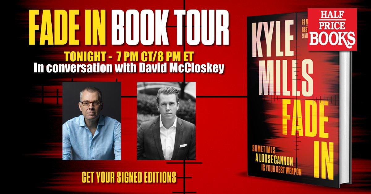 Kyle Mills (@kylemillsauthor) on Twitter photo If you are in the Dallas area, I hope you will attend my book tour event tonight at @HalfPriceBooks (7 pm CT/8 pm ET).
I will be in conversation with <a href="/mccloskeybooks/">David McCloskey</a>.
If you want to purchase a signed edition of FADE IN contact Half Price Books and they will help you out. If you are in the Dallas area, I hope you will attend my book tour event tonight at @HalfPriceBooks (7 pm CT/8 pm ET).
I will be in conversation with <a href="/mccloskeybooks/">David McCloskey</a>.
If you want to purchase a signed edition of FADE IN contact Half Price Books and they will help you out.
