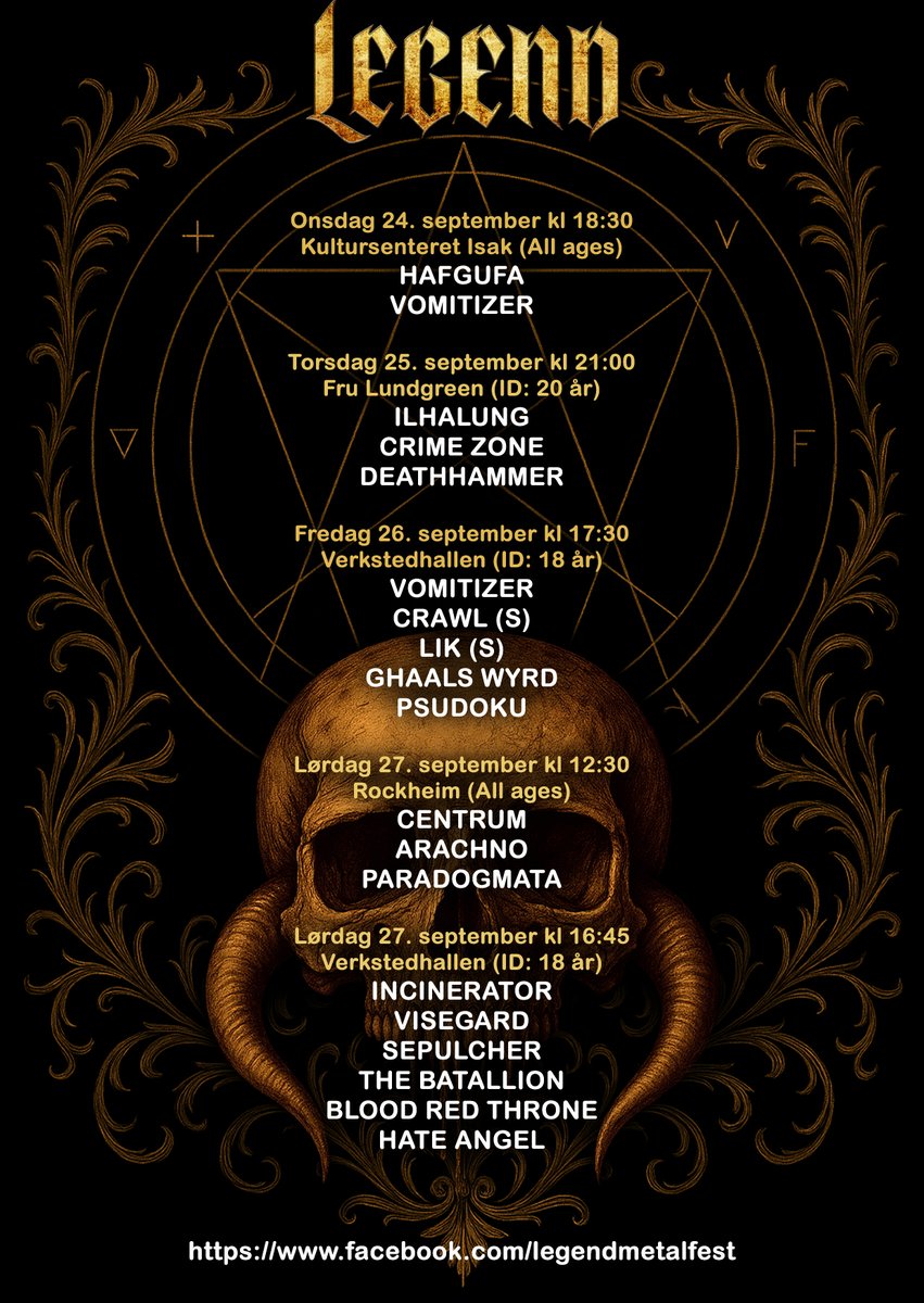 Latest poster for Legend Metalfest in Trondheim. It's getting close. Get your tickets now and see Vomitizer first live performance ever. This will be one for the metal history books ;)

Tickets: tikkio.com/events/51341-l…