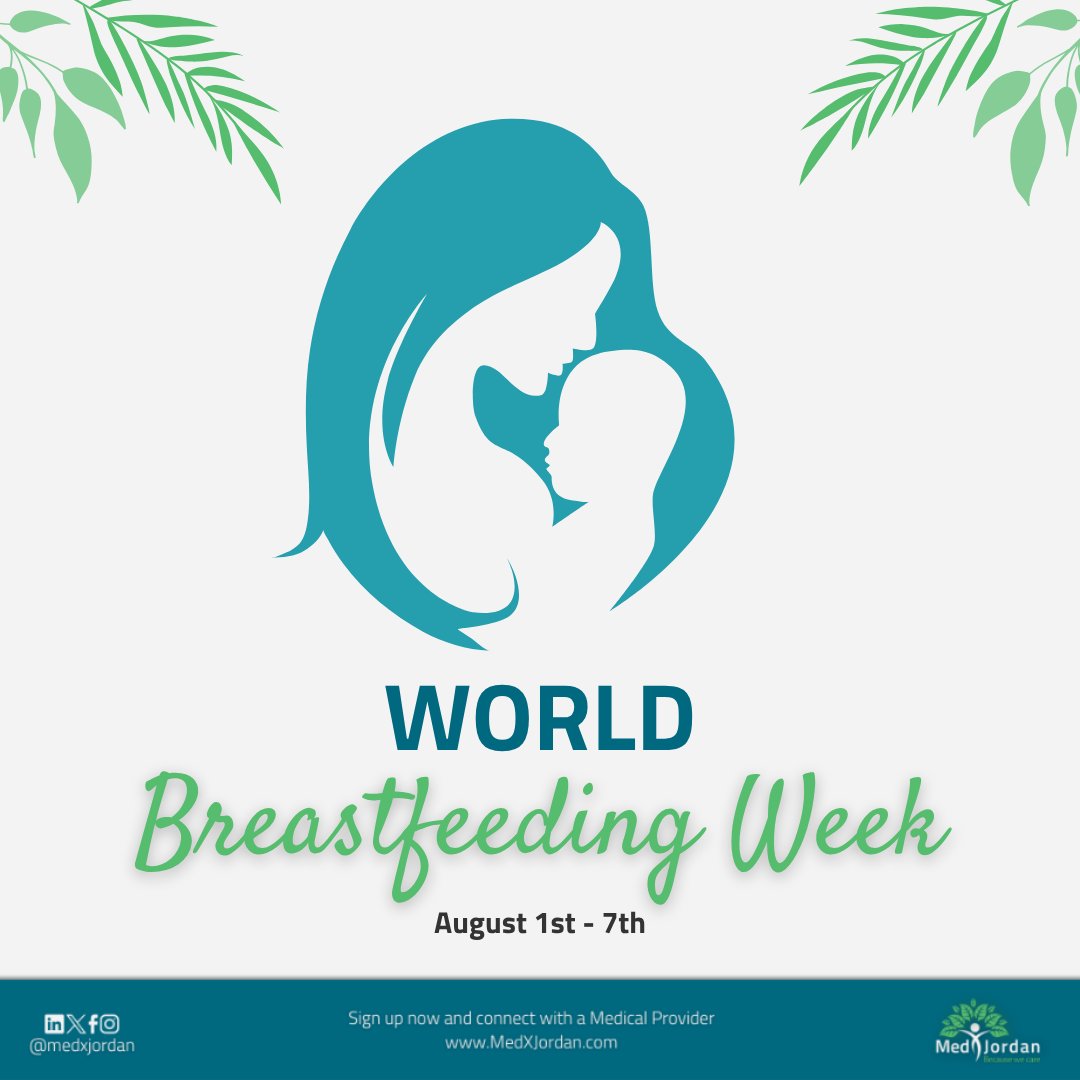 هل تعلمين أن الرضاعة الطبيعية تقلل من خطر إصابة طفلك بالأمراض المزمنة؟
في هذا الأسبوع العالمي، نُذكّر كل أم أن حليبها هو أول حب، وأول لقاح، وأول حماية لطفلها.

#MedXJordan #WorldBreastfeedingWeek