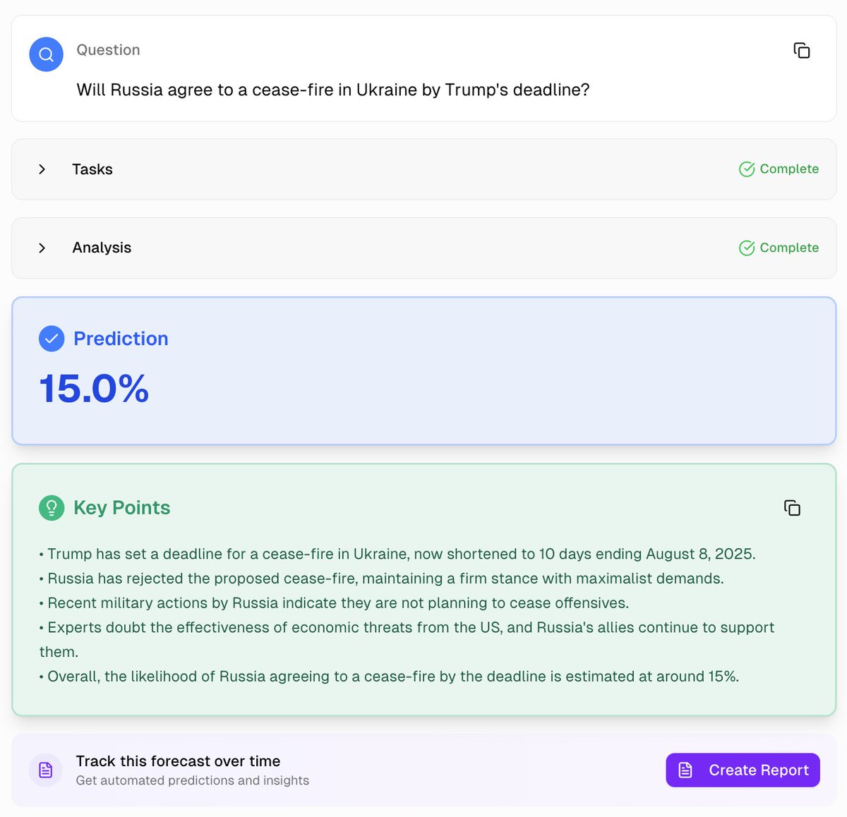 Russia highly unlikely to agree to a cease-fire by Trump's deadline