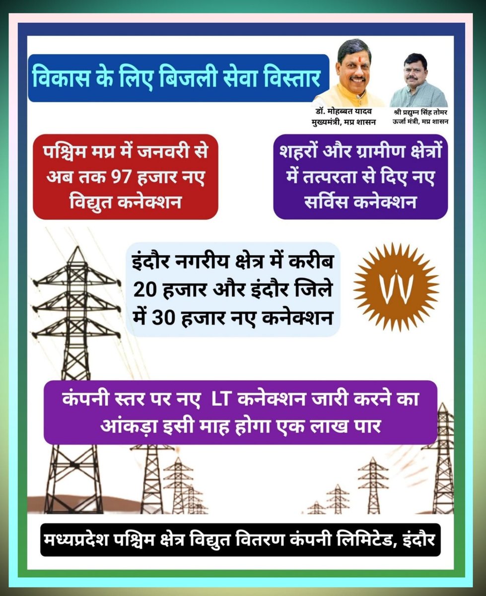 MPEBIndore's tweet image. #ElectricityForDevelopment #IndoreDevelopment #ElectricityForAll #NewConnections #UrbanElectrification #RuralElectrification #WestDiscom #Mppkvvcl #MpebIndore