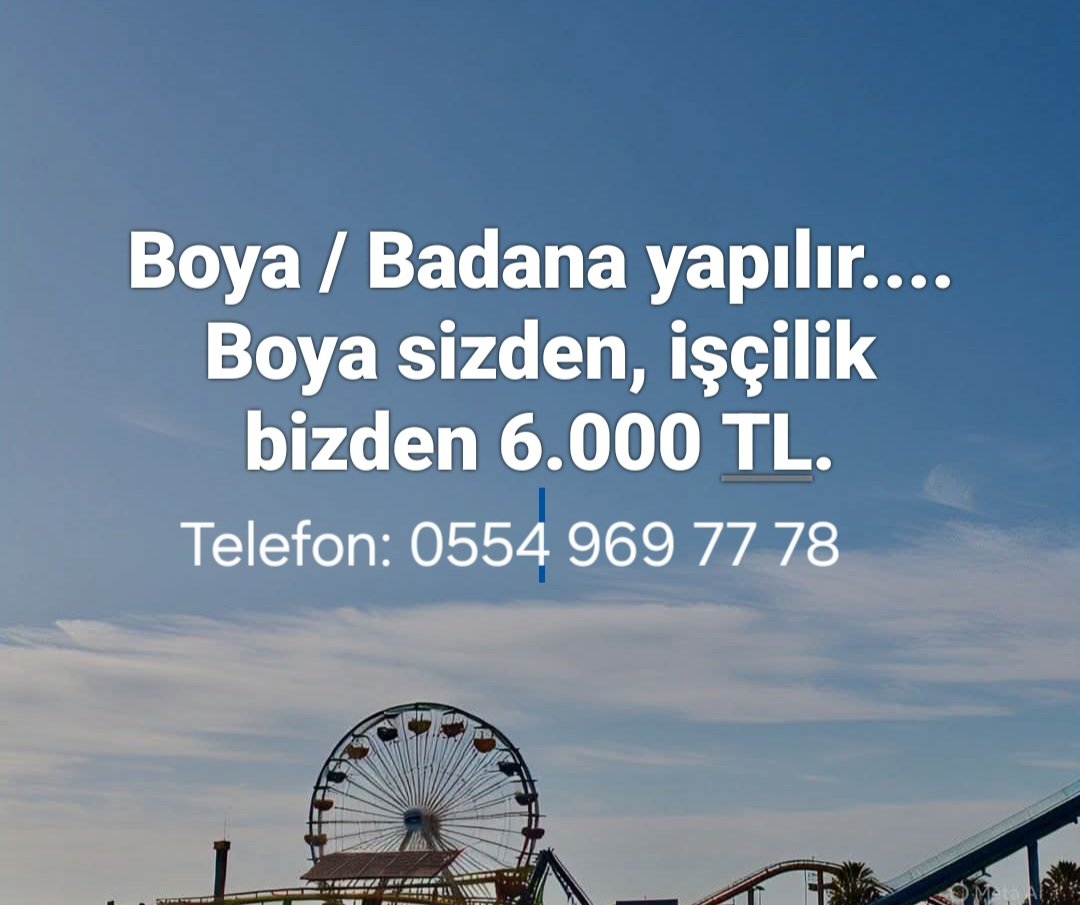 Piyasadan ucuza temiz Boya/ badana yapılır.... işçilik bizden Boya sizden 6.000 tl. Ufak tefek tamirat/ tadilattan ücret talep edilmez.... Telefon: 0554 969 77 78