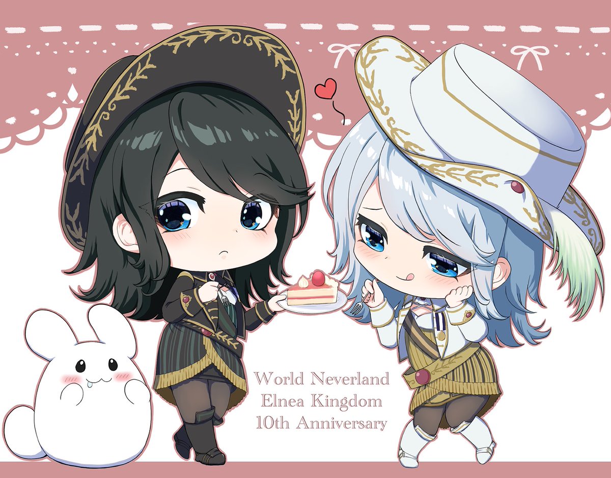 nini083zz's tweet photo. iOS版エルネア10周年おめでとうございます！遅刻してすみません。
ずっとハマりっぱなしのゲームです。これからも続いていきますように…！
初代PCカレン(黒)と6代目PCレイン(白)でお祝いいたします🎉
#エルネア10周年おめでとう
#エルネア
#ワーネバ https://t.co/4FGywqdxUf