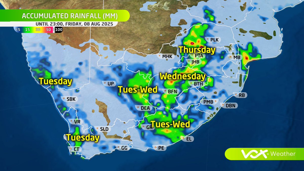 VoxWeatherZa's tweet photo. 🌧️❄️ Snow Forecast &amp; Rainfall Accumulation | 05–08 August 2025 ❄️🌧️

🔥 Stay warm &amp; keep an eye out for cold, wet, and potentially icy conditions as the system moves through!

#VoxWeather #CutOffLow #SnowInSA #ColdSnap #Sneeu #GautengSnow #Graupel https://t.co/ClcjqHxBEB