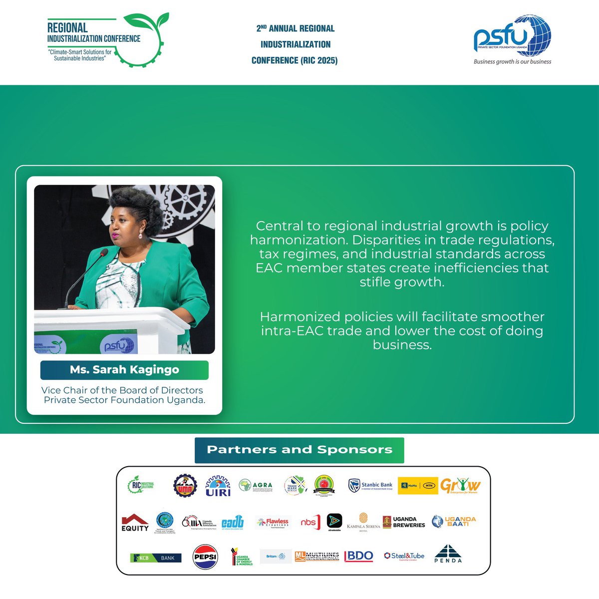 Harmonized policies will facilitate smoother intra-EAC trade and lower the cost of doing business ; <a href="/SarahKagingo/">Sarah Kagingo</a> 

#RICConference | #RIC2025
