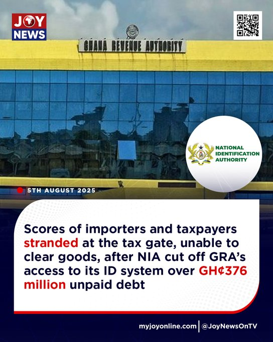 Scores of importers and taxpayers stranded at the tax gate, unable to clear goods, after NIA cut off GRA’s access to its ID system over GH¢376 million unpaid debt

#LuvNews