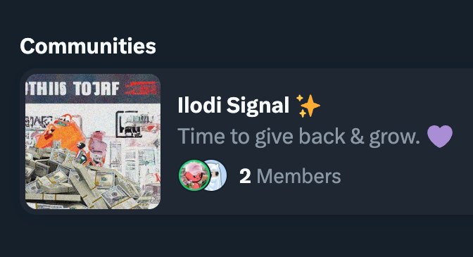 The doors are open to Ilodi Signal. 

For 5 minutes. Leave a signal to be in. 👇

More details are coming soon but the idea is:

To give back as much.

Everything I learned in Web3, tips (that actually work), alpha, the news, how to work with metas to make the most, InfoFi, DeFi,